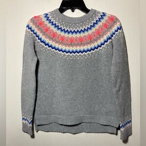 Boden Girls Fair Isle Grey Knitted Crewneck Sweater Multi Color 11-12 YR